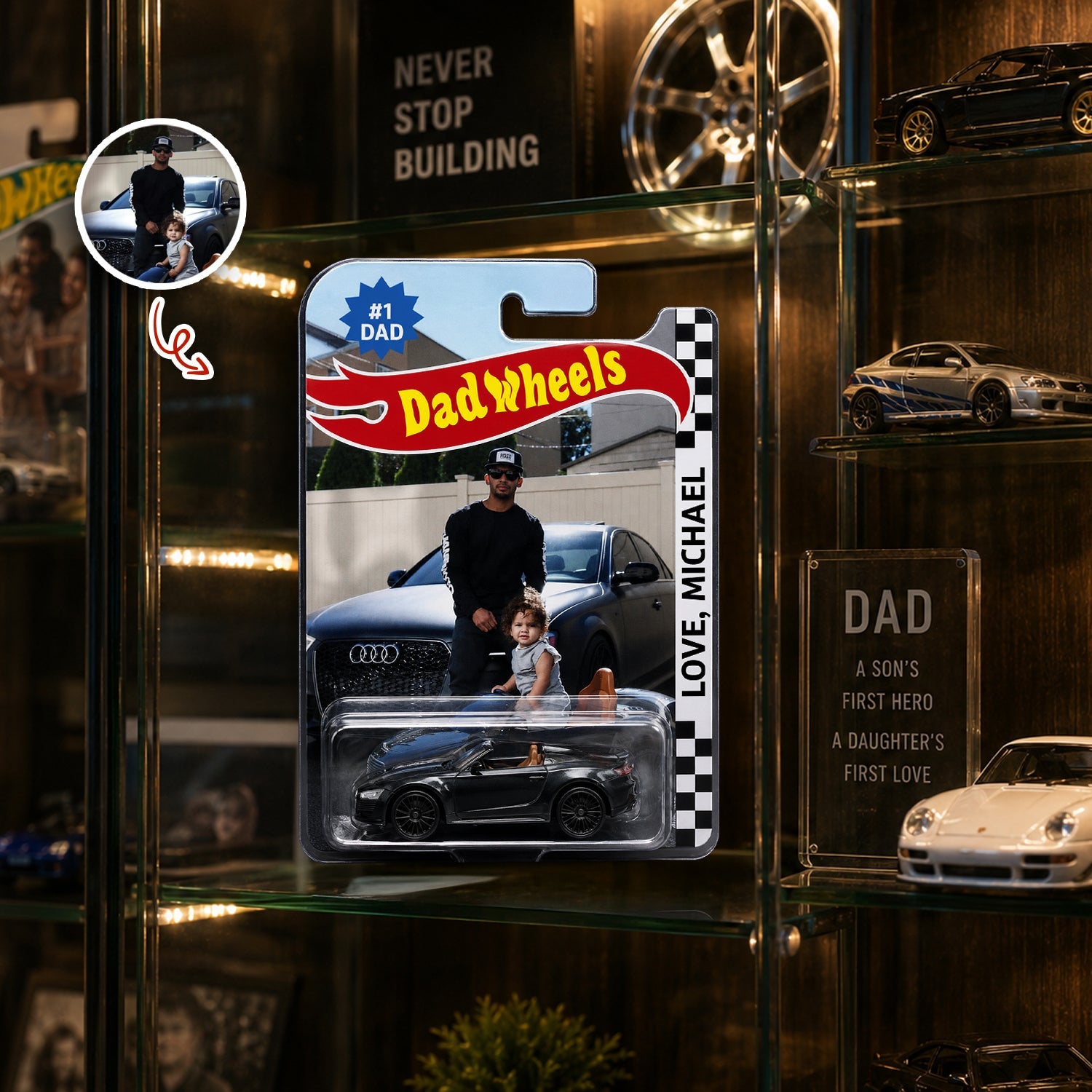 Personalized Photo Toy Car Wheels Custom Gift for Dad HN590 - Hot Wheels GradoCreations