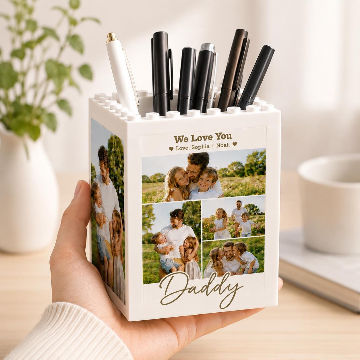 Custom Photo Collage Building Brick Pencil Holder Gift for Dad HN590 - Building Blocks diff design fix GradoCreations