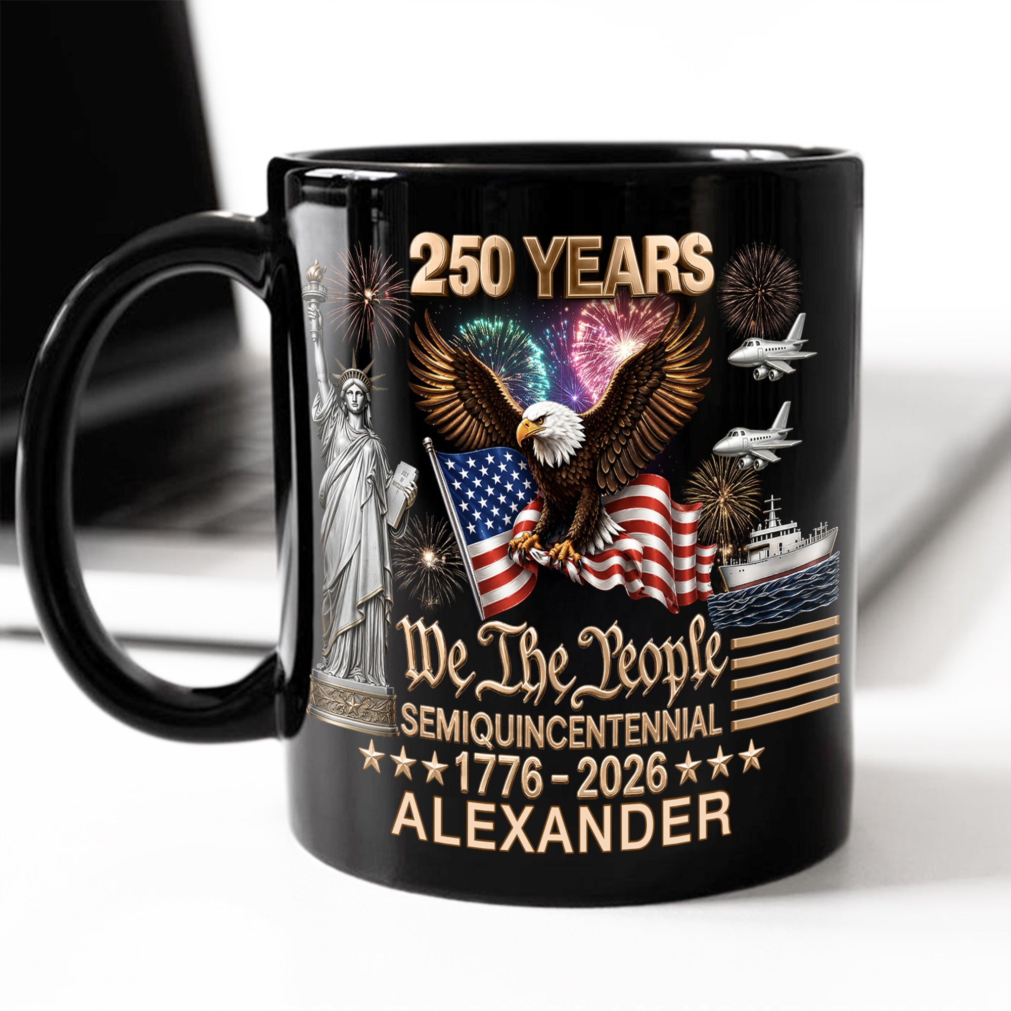 Personalized Black Mug 250 Years America We The People Gift for Dad HN590 - Black Mug GradoCreations