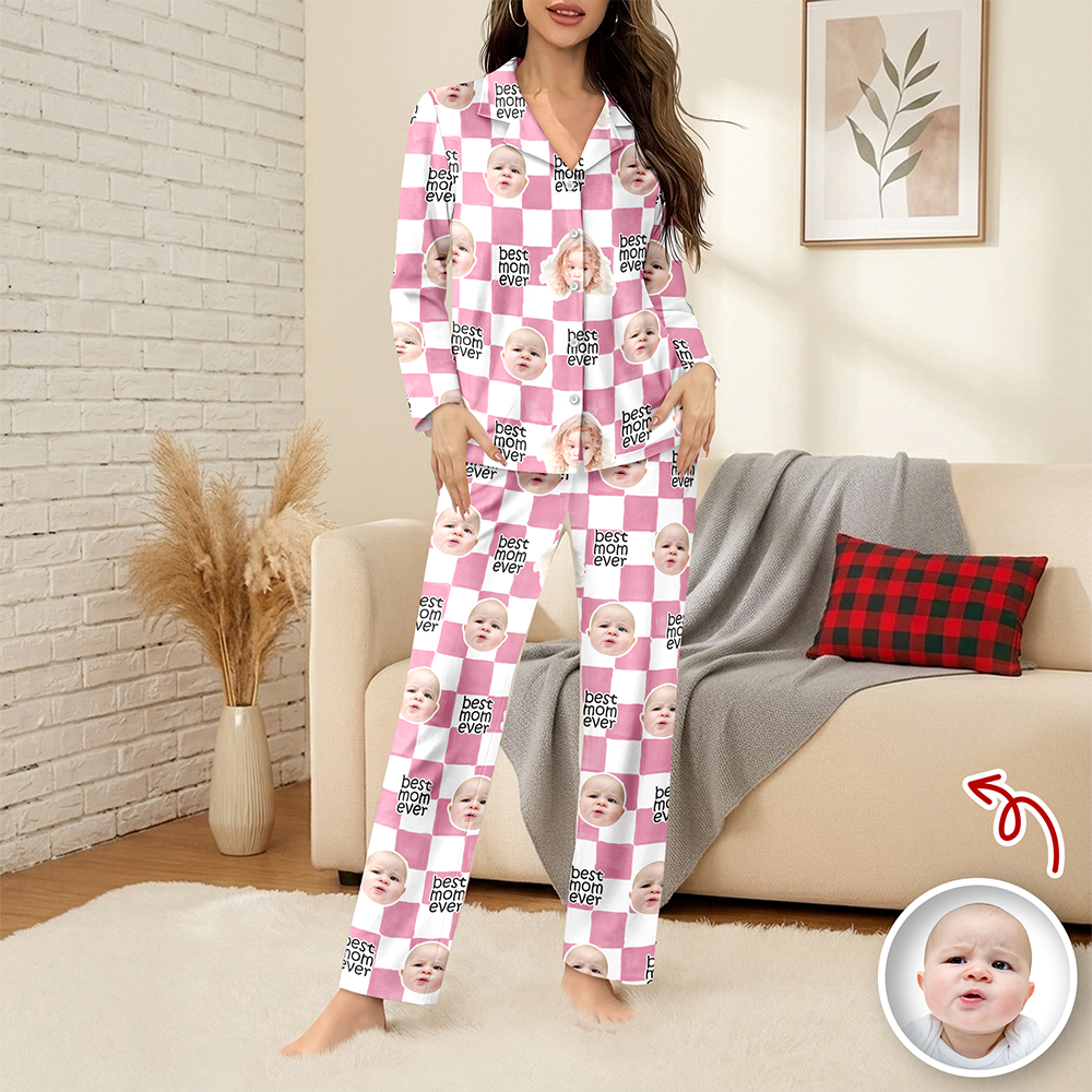 Personalized Baby Face Retro Pajamas Gift for Dad/Mom HN590 - Pajamas FIX GradoCreations