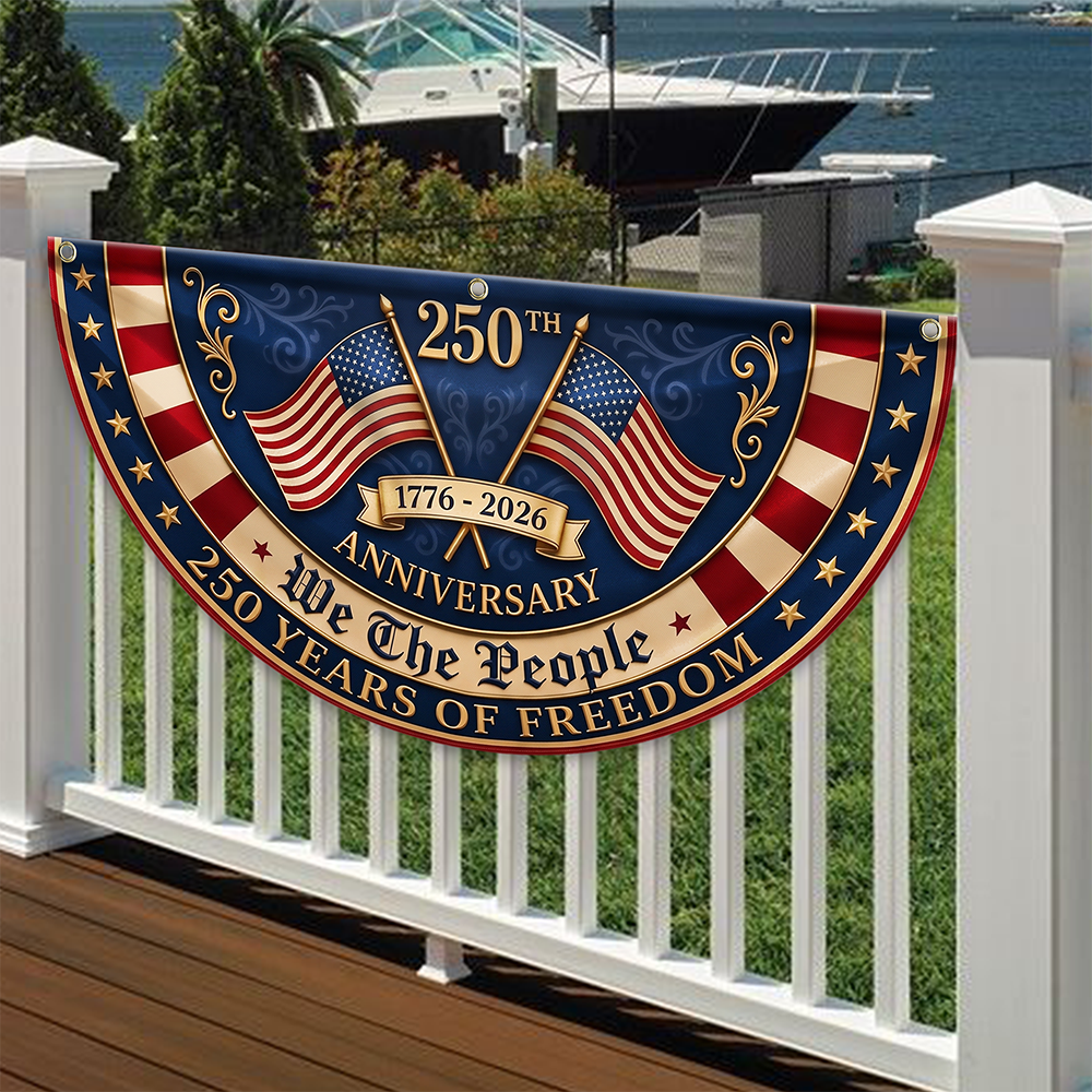 Personalized 250th Anniversary Non-Pleated Fan Flag Gift for Family HN590 - Non-Pleated Fan Flag GradoCreations