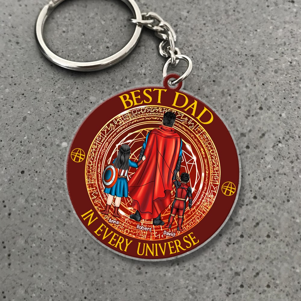 Personalized Super Hero Keychain Gift for Dad - Father's Day Acrylic Keychain