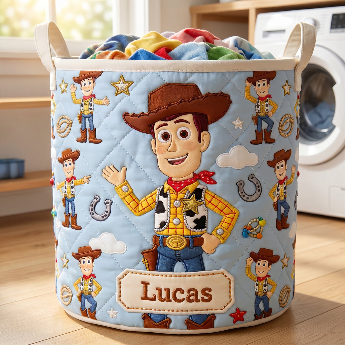 Personalized Quilted Laundry Basket with Custom Design for Kids