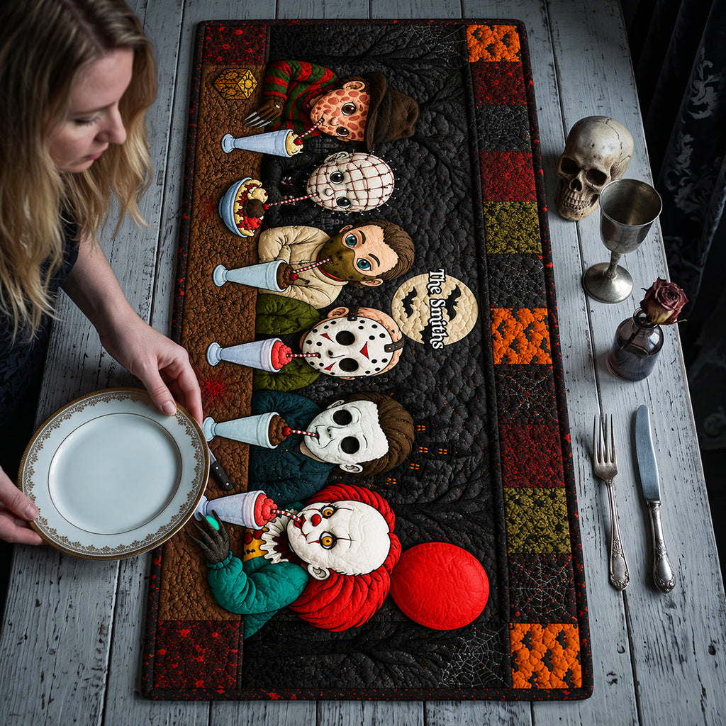 Personalized Cute Horror Characters Quilt Table Runner Gift for Halloween Quilt Table Runner GradoCreations