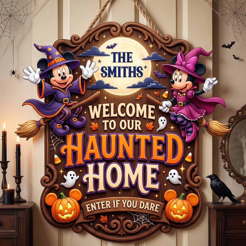 Personalized Haunted Home Wood Sign Custom Family Decor Halloween Gift Wood Sign GradoCreations