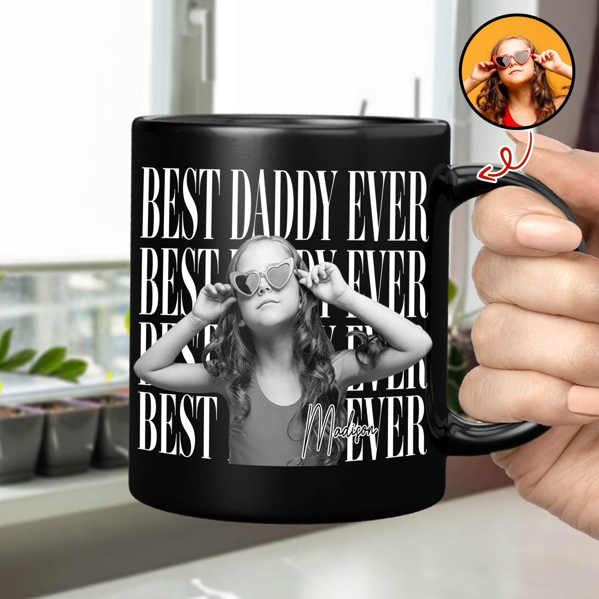 Personalized Black Mug Custom Photo Gift for Dad Father's Day HN590 - Black Mug GradoCreations
