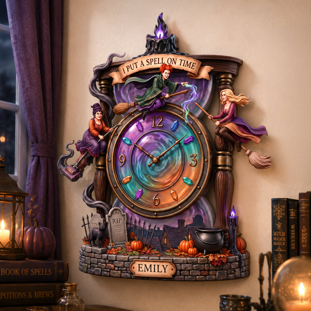 Personalized Witch Themed Wall Clock Gift for Her Halloween Wall Hanging Clock GradoCreations