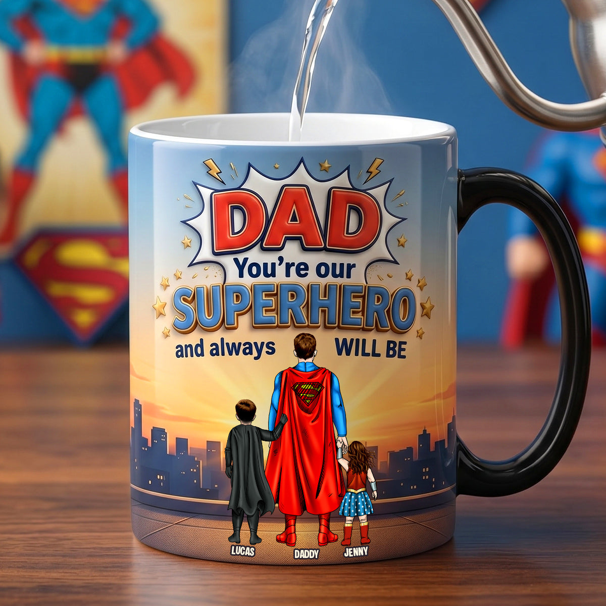 Personalized Superhero Mug Gift for Dad Custom Names 11oz 15oz