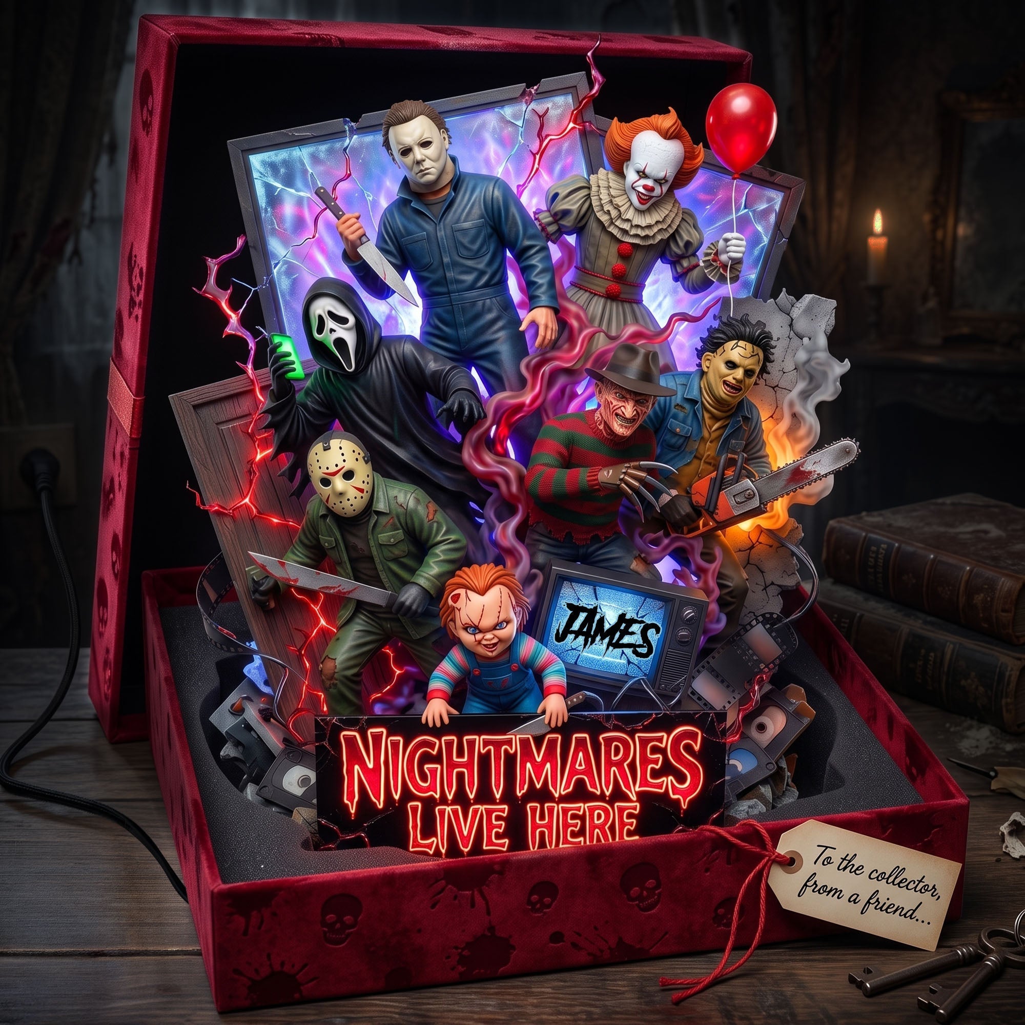 Personalized Acrylic Light Box with Horror Characters - Halloween Gift Acrylic Light Box GradoCreations