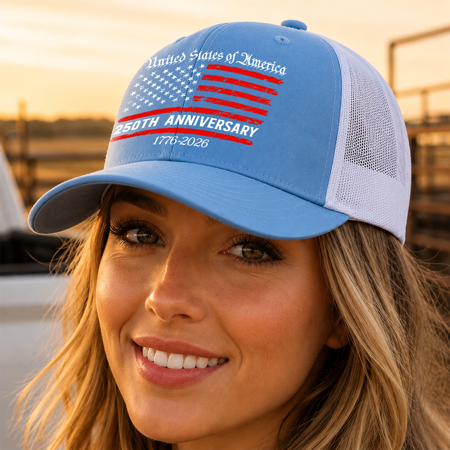 Personalized Trucker Hat USA Flag Gift for 250th Anniversary HN590 - Print Trucker Hat GradoCreations