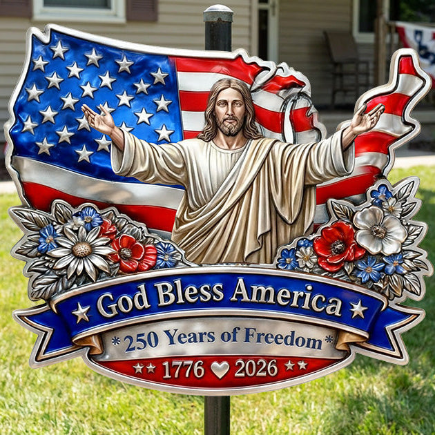 Personalized Metal Garden Stake USA Flag Patriotic Gift for Family