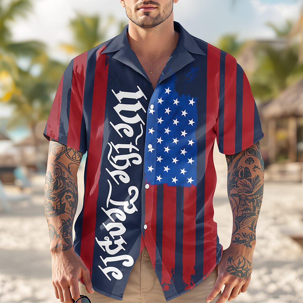 Personalized Hawaiian Shirt American Flag Gift for 4th of July HN590 - AOP Hawai Shirt GradoCreations