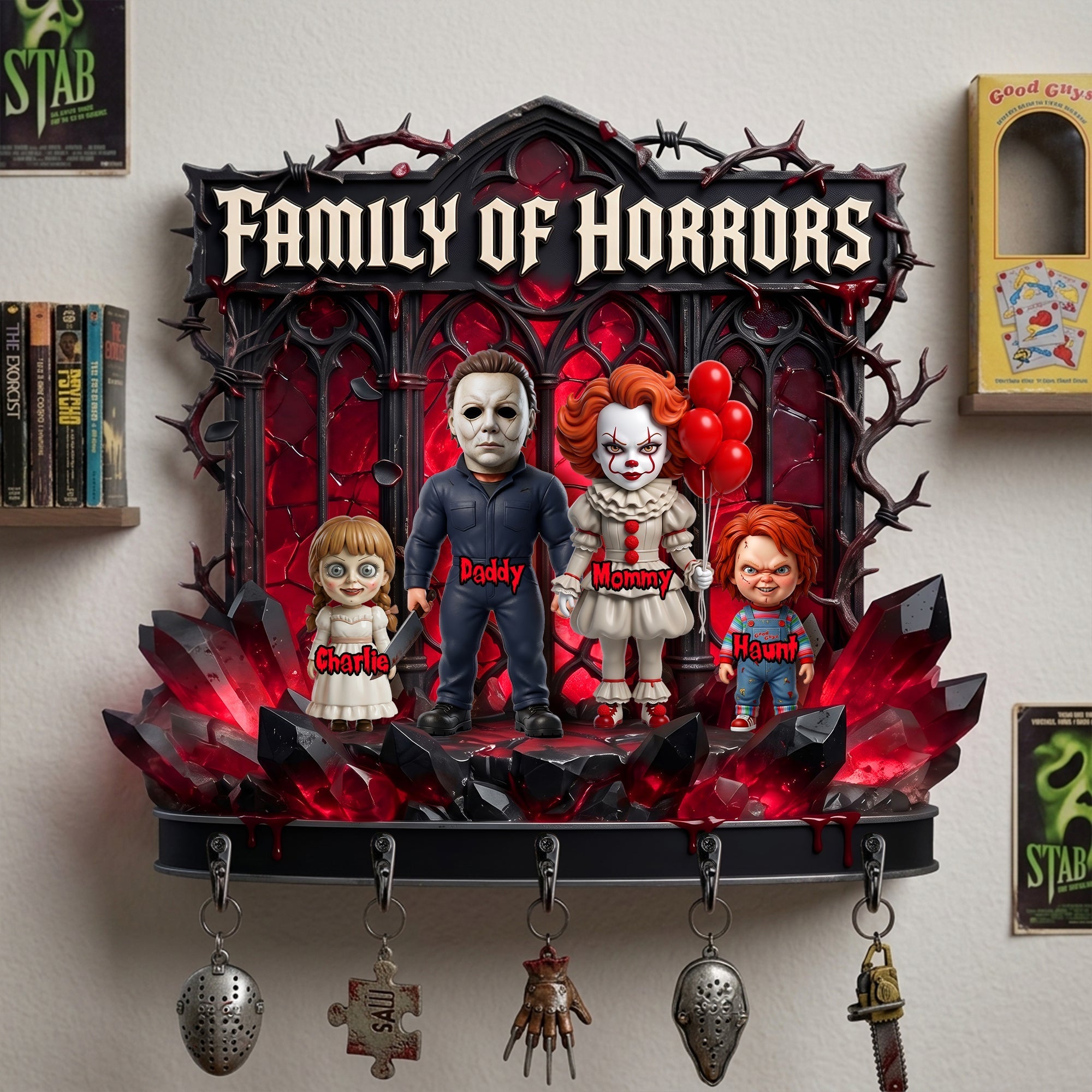 Personalized Family Of Horrors Hanging Rack Unique Halloween Gift Hanging Rack GradoCreations