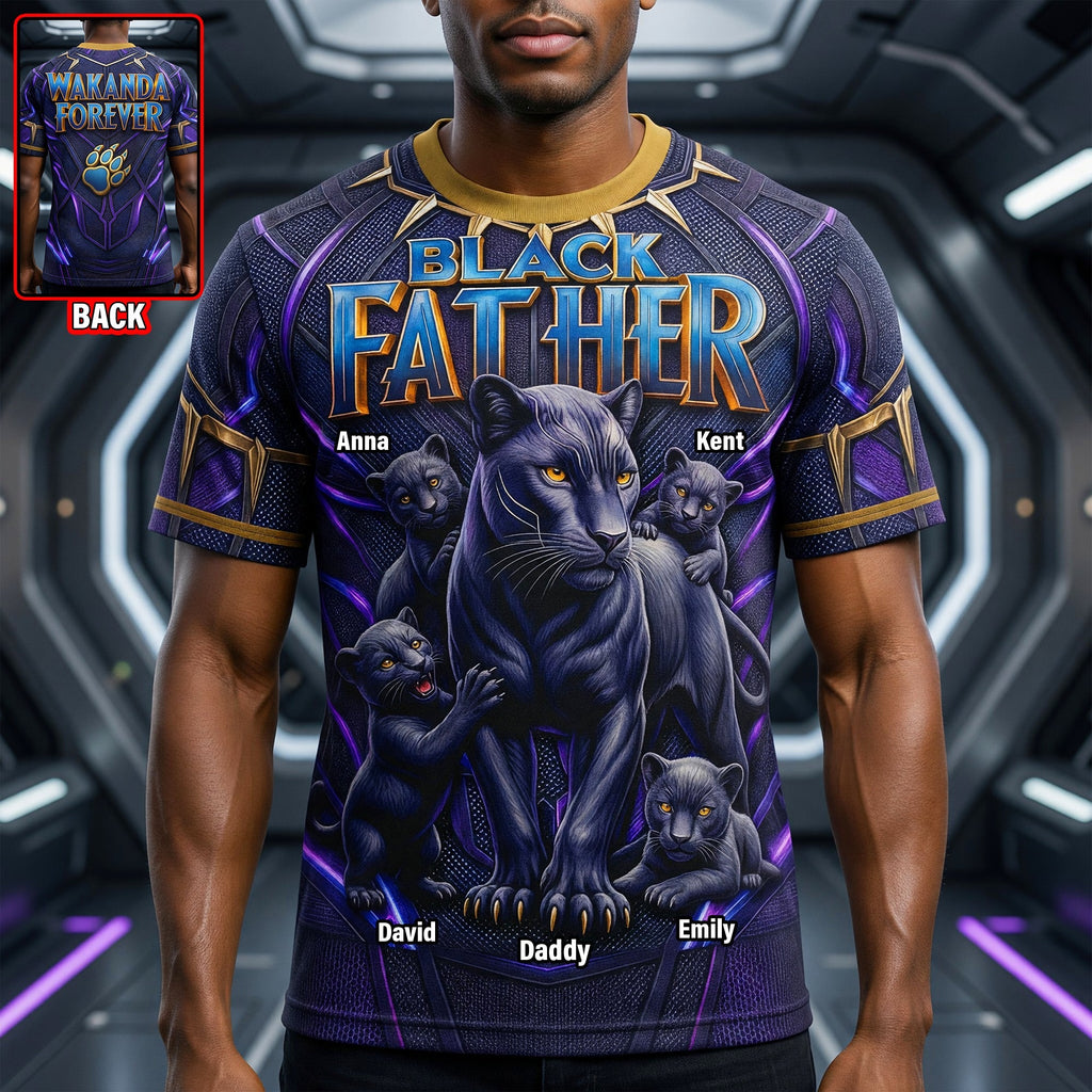 Personalized Black Father Wakanda Forever All Over Shirt Gift for Dad