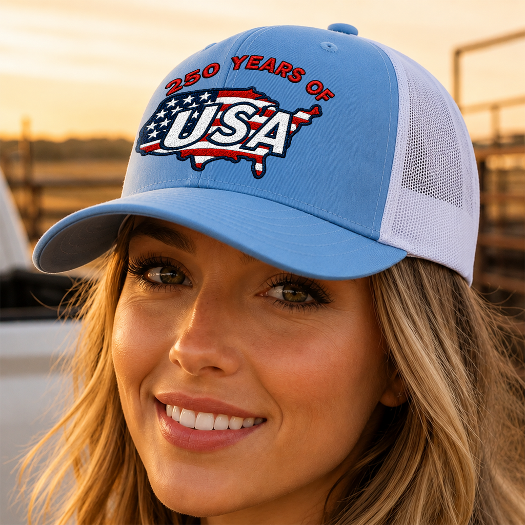 Personalized 250 Years of America Trucker Hat Gift for July 4th HN590 - Embroidered Trucker Hat GradoCreations