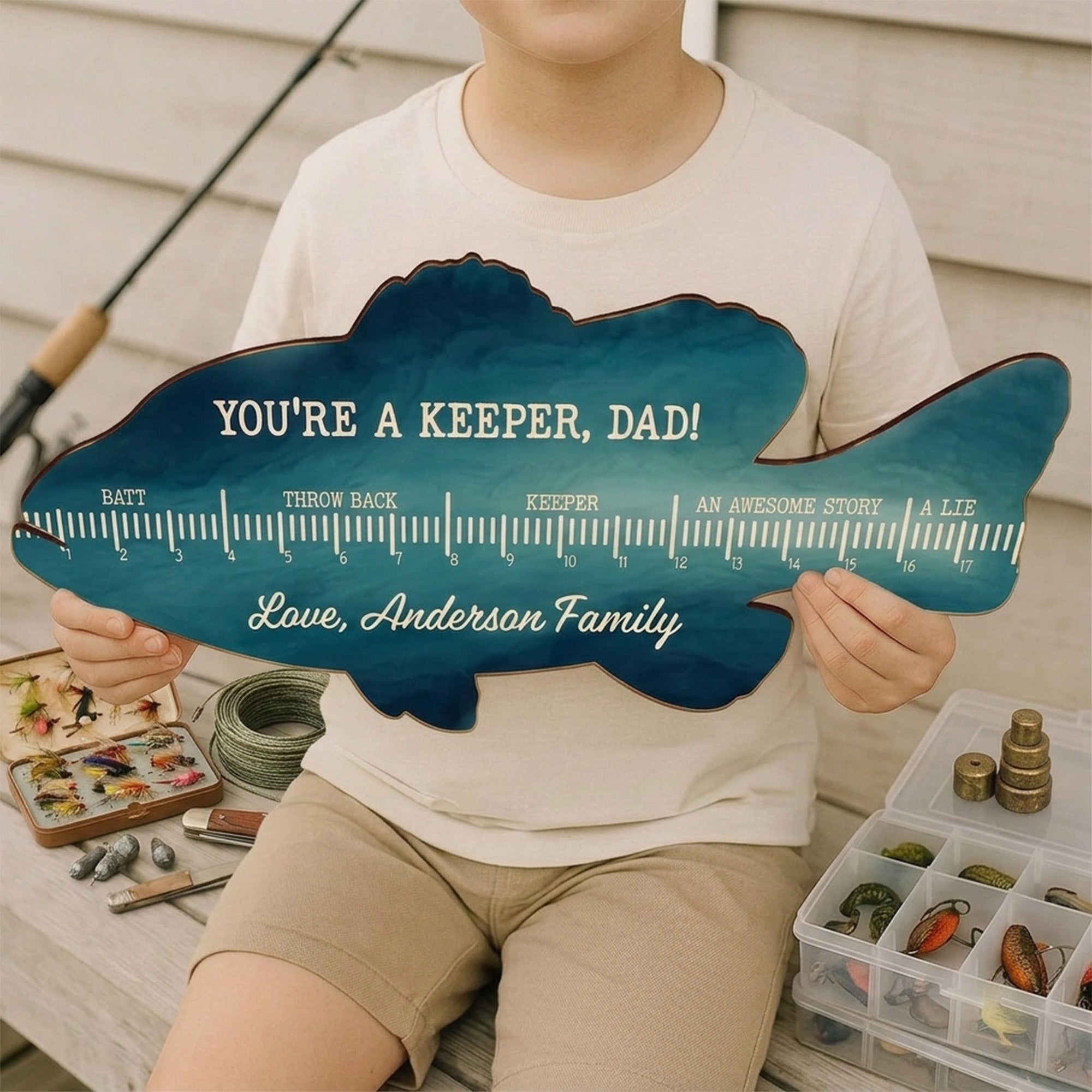 Personalized Fishing Ruler Door Sign Custom Gift for Dad HN590 - Door Sign GradoCreations