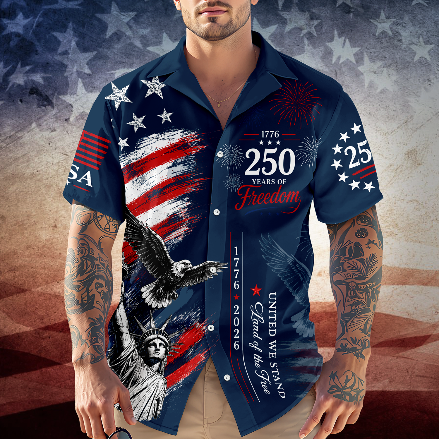 Personalized 4th of July Hawaiian Shirt Custom Name USA Flag Gift HN590 - AOP Hawai Shirt GradoCreations
