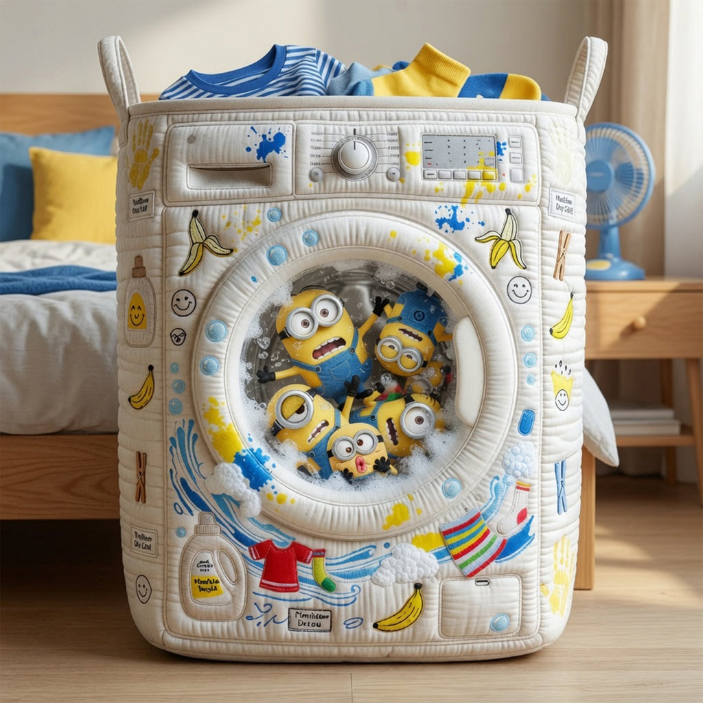 Personalized Quilted Laundry Basket with Fun Design - Family Gift Quilted Laundry Basket GradoCreations