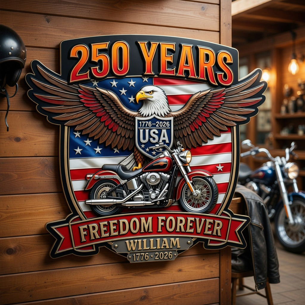 Personalized Eagle Motorcycle Metal Sign Gift for Him - 250 Years USA