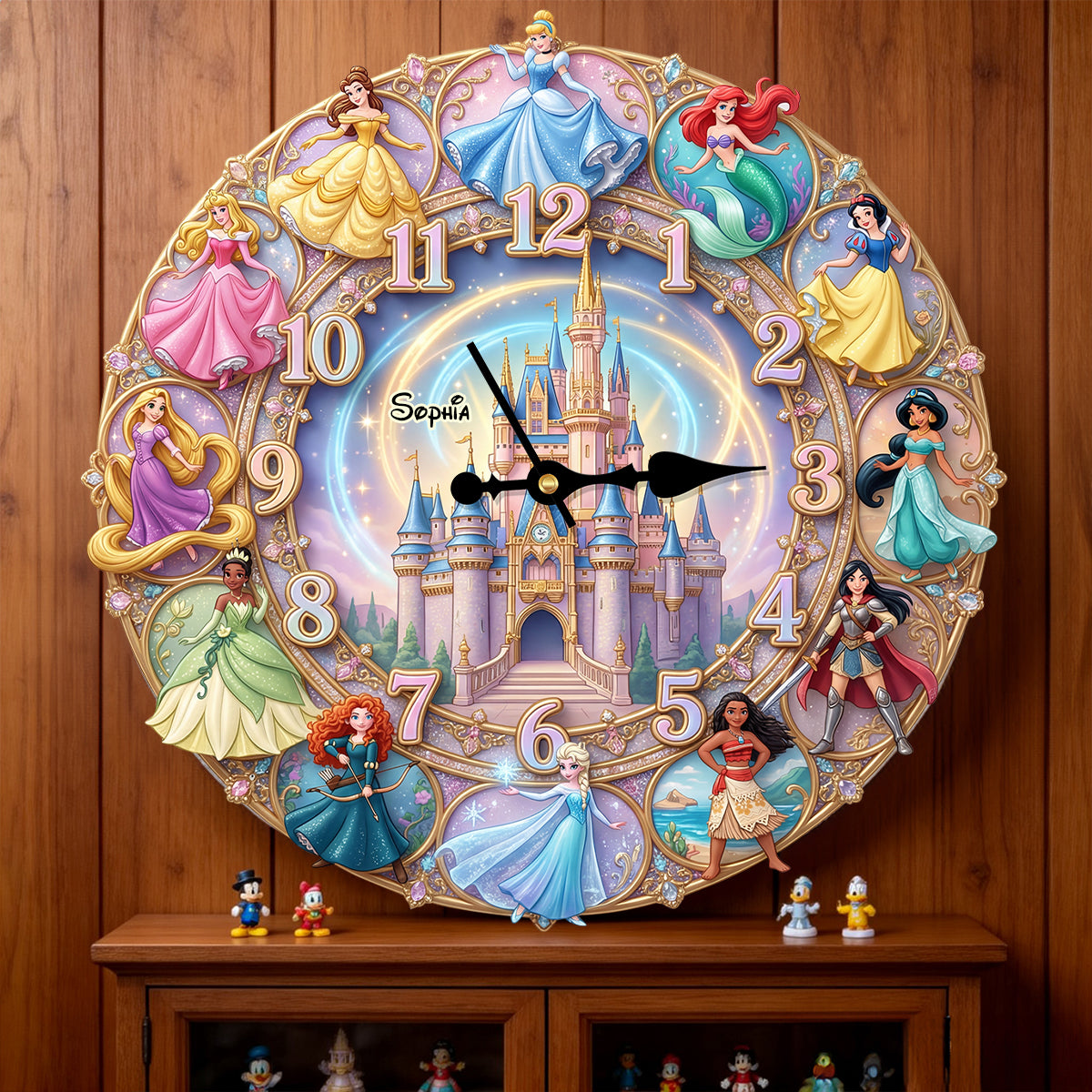 Personalized Princess Wall Clock for Kids - Custom Name Gift Wall Hanging Clock GradoCreations
