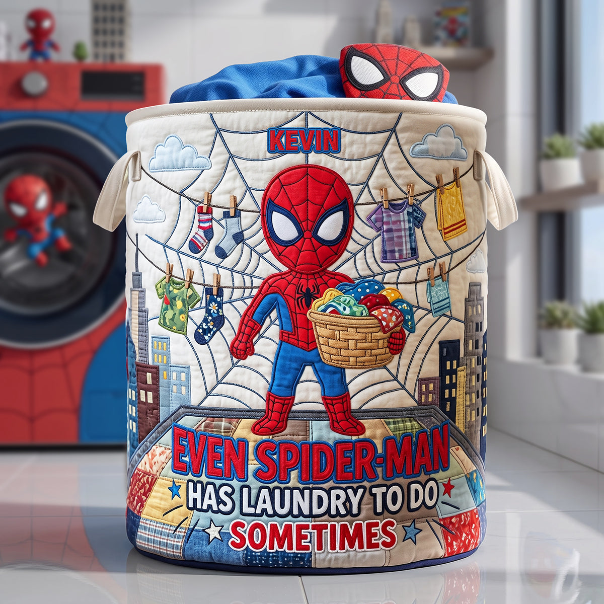 Personalized Spider-Man Quilted Laundry Basket Custom Name Gift for Kids Quilted Laundry Basket GradoCreations