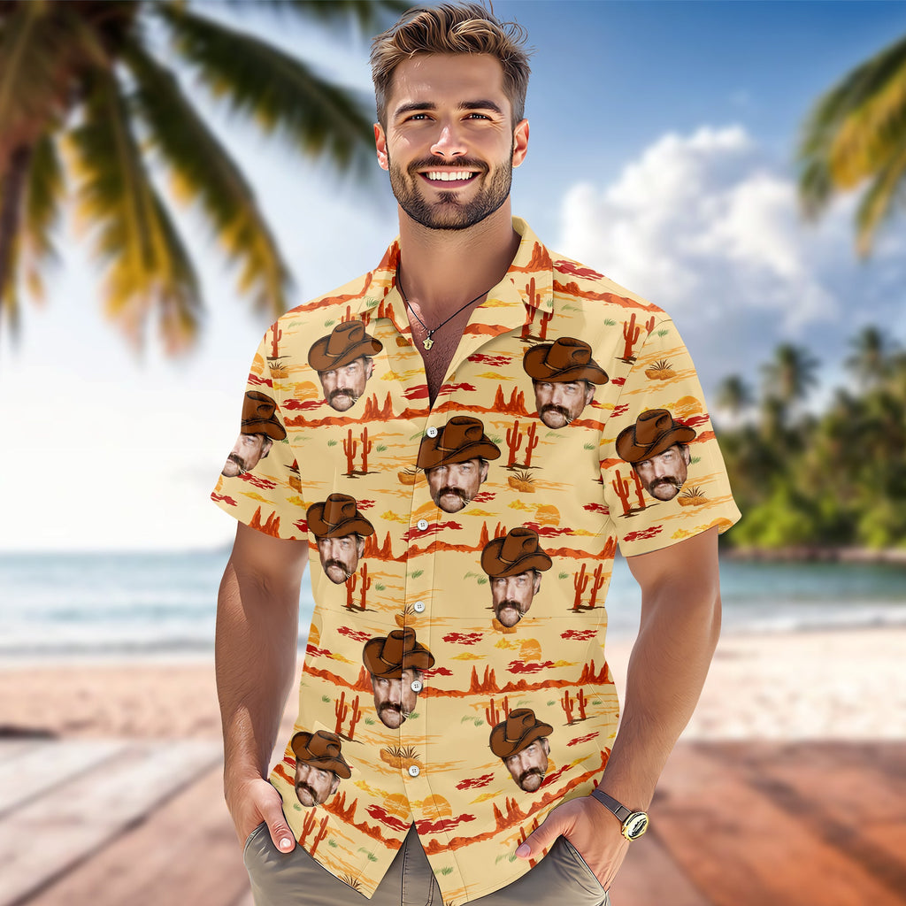 Personalized Retro Cowboy Hawaiian Shirt Custom Photo Gift HN590 - AOP Hawai Shirt GradoCreations