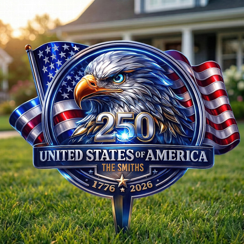 Personalized Patriotic Metal Garden Stake for Family Gift