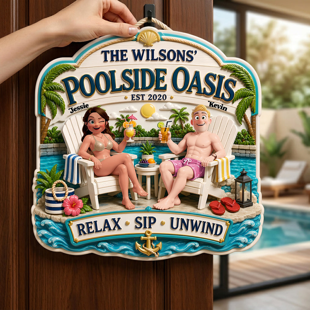 Personalized Metal Sign Poolside Oasis Gift for Couples - Summer Decor