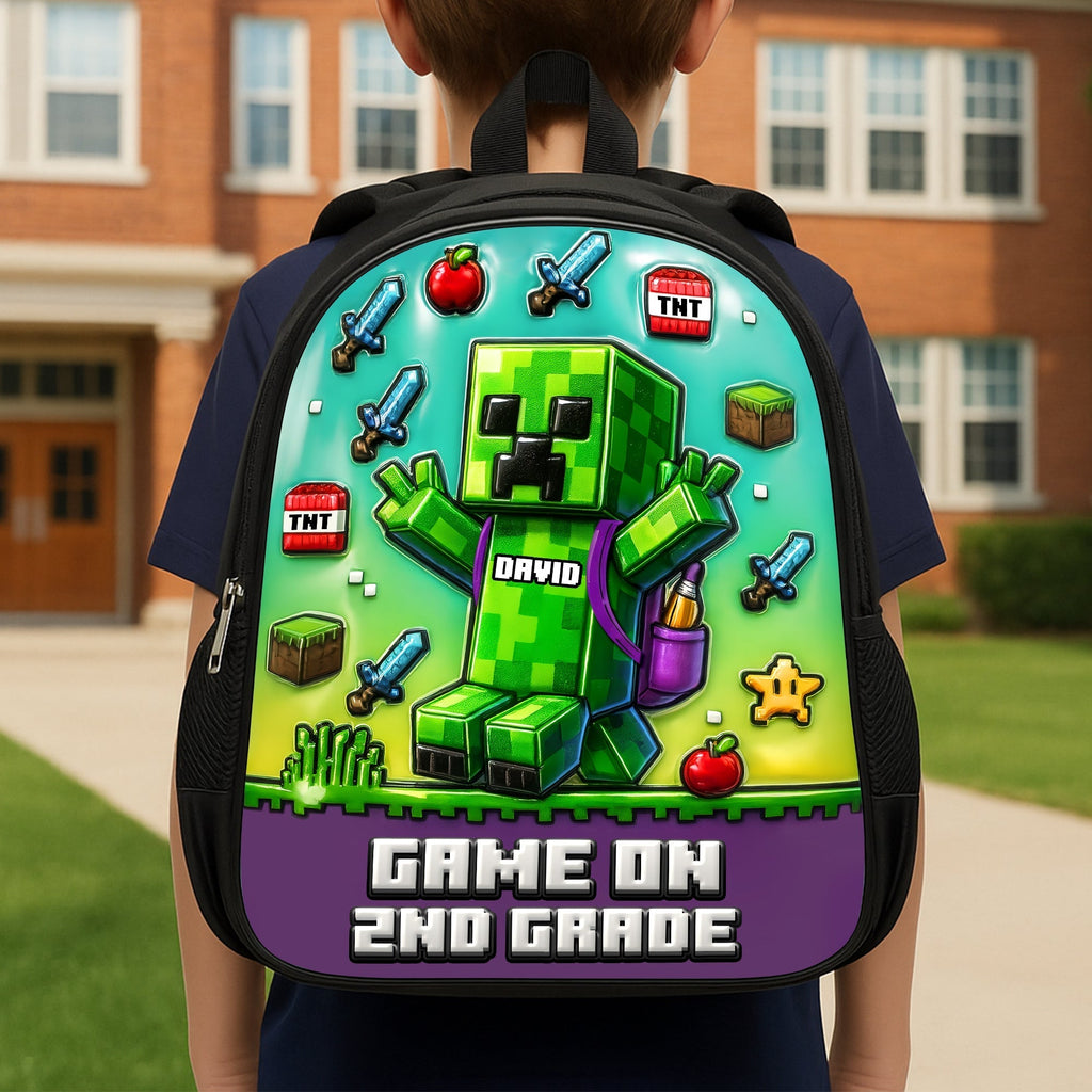 Personalized Minecraft Backpack Set for Kids - Lunch Bag, Pencil Case & Water Bottle - Back to School Gift School Bag+ GradoCreations