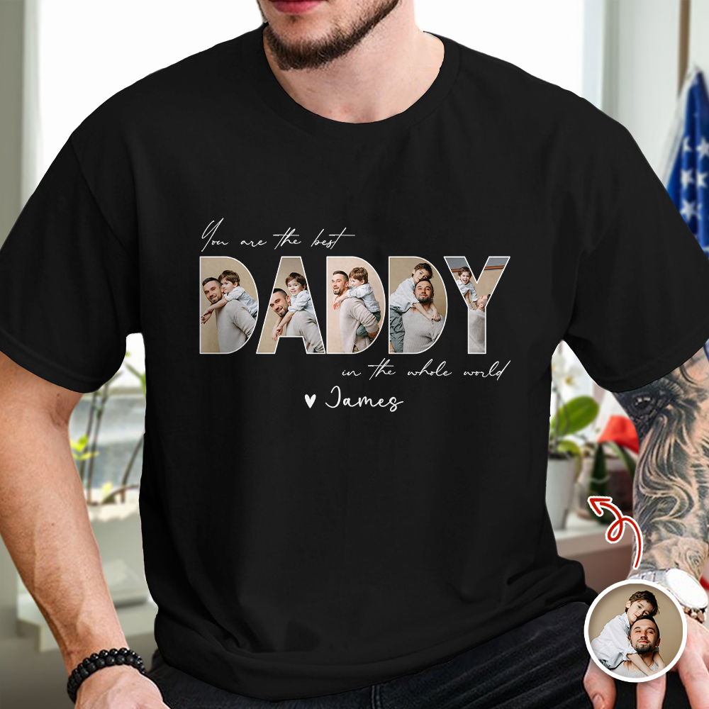 Custom Photo Dark Shirt Gift for Dad | Personalized Father's Day Tee HN590 - Tshirt GradoCreations