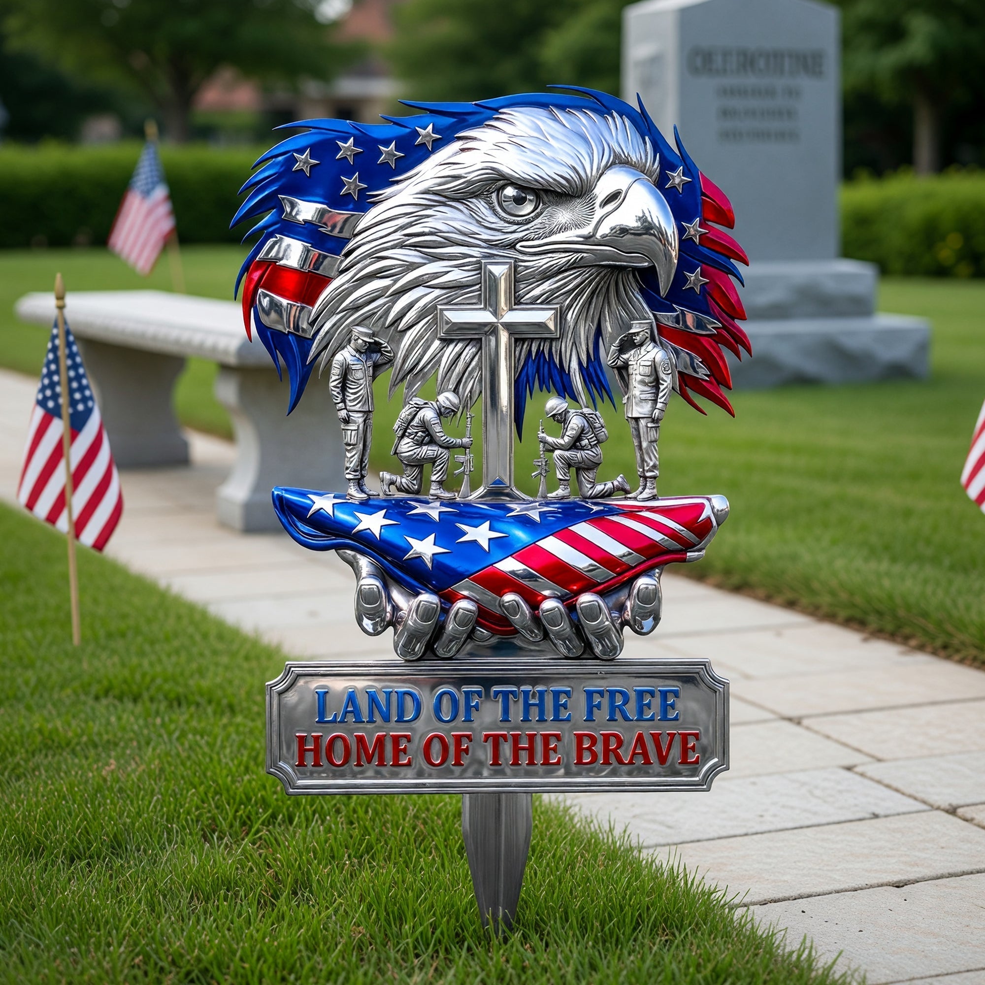 Personalized Metal Garden Stake Eagle Cross Gift for Him