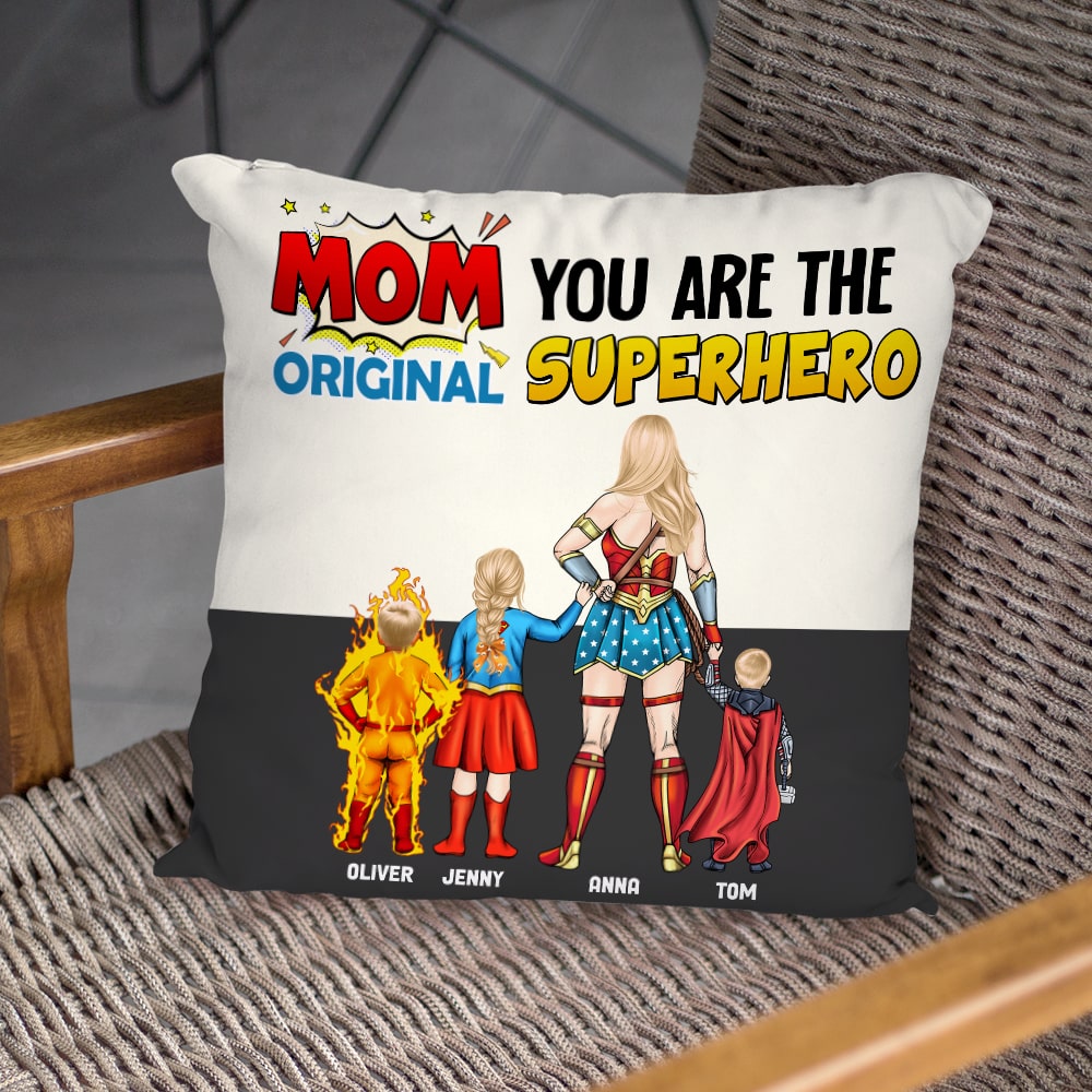 Personalized Superhero Pillow Gift for Mom - Customizable Design