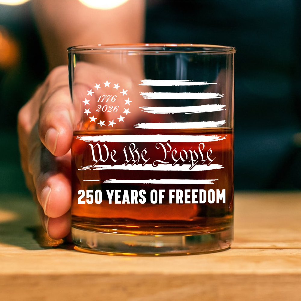 Personalized Whiskey Glass Custom Family Name 250 Years Freedom Gift HN590 - Print Rock Glass GradoCreations