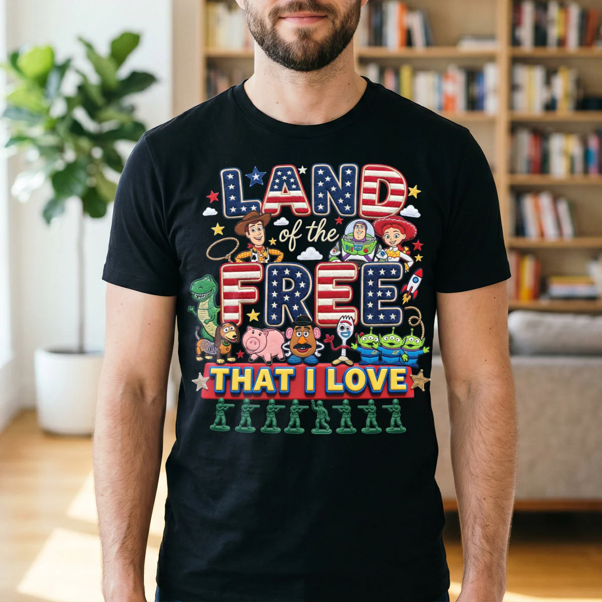 Personalized Land of the Free Shirt with Childhood Toy - Independence Day Gift for Movie Fans