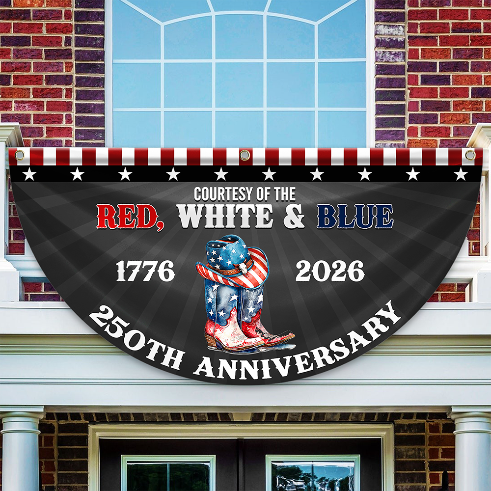 Personalized Cowboy Boots Fan Flag Custom Name Gift for Family 250th Anniversary HN590 - Non-Pleated Fan Flag GradoCreations