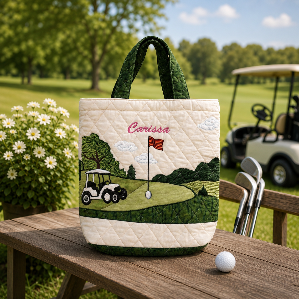 Personalized Golf Lover Quilted Tote Bag Custom Name Gift for Her