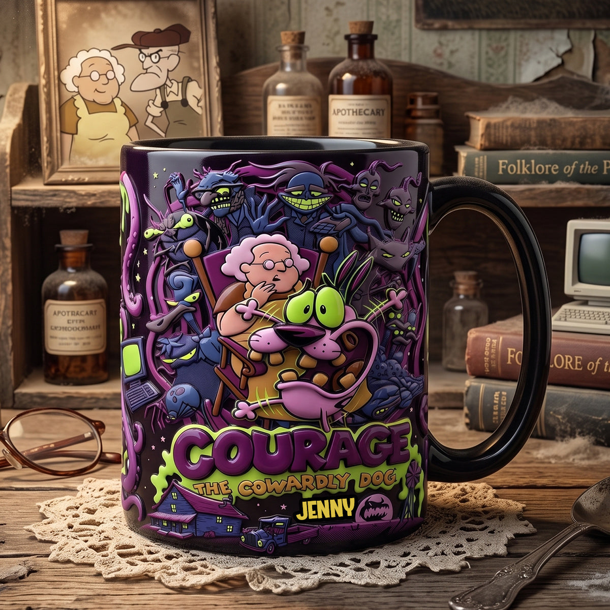 Personalized Courage the Cowardly Dog Coffee Mug Gift for Movie Fans Mug GradoCreations