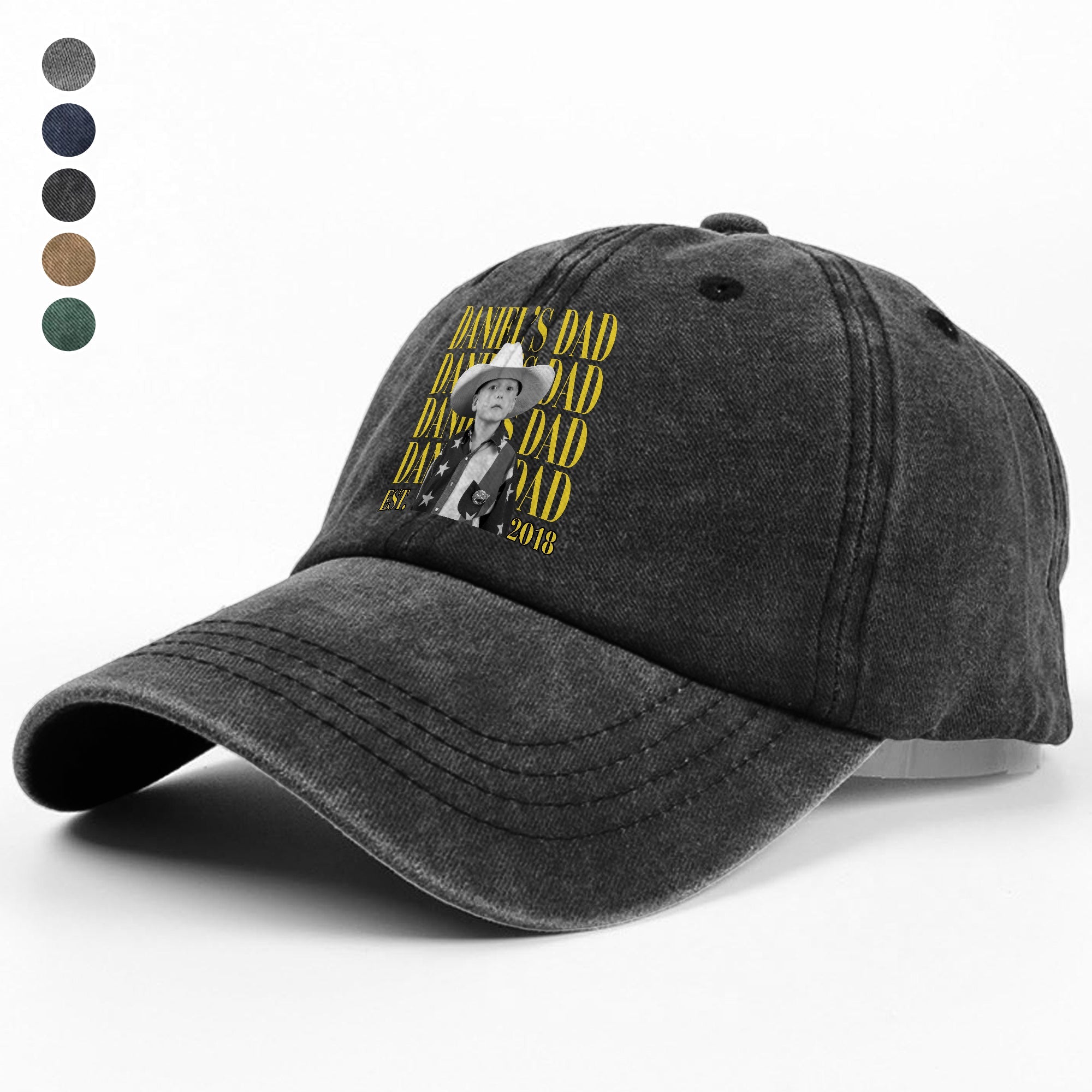 Personalized Washed Denim Baseball Cap Custom Photo Gift for Dad HN590 - Washed Denim Baseball Cap GradoCreations