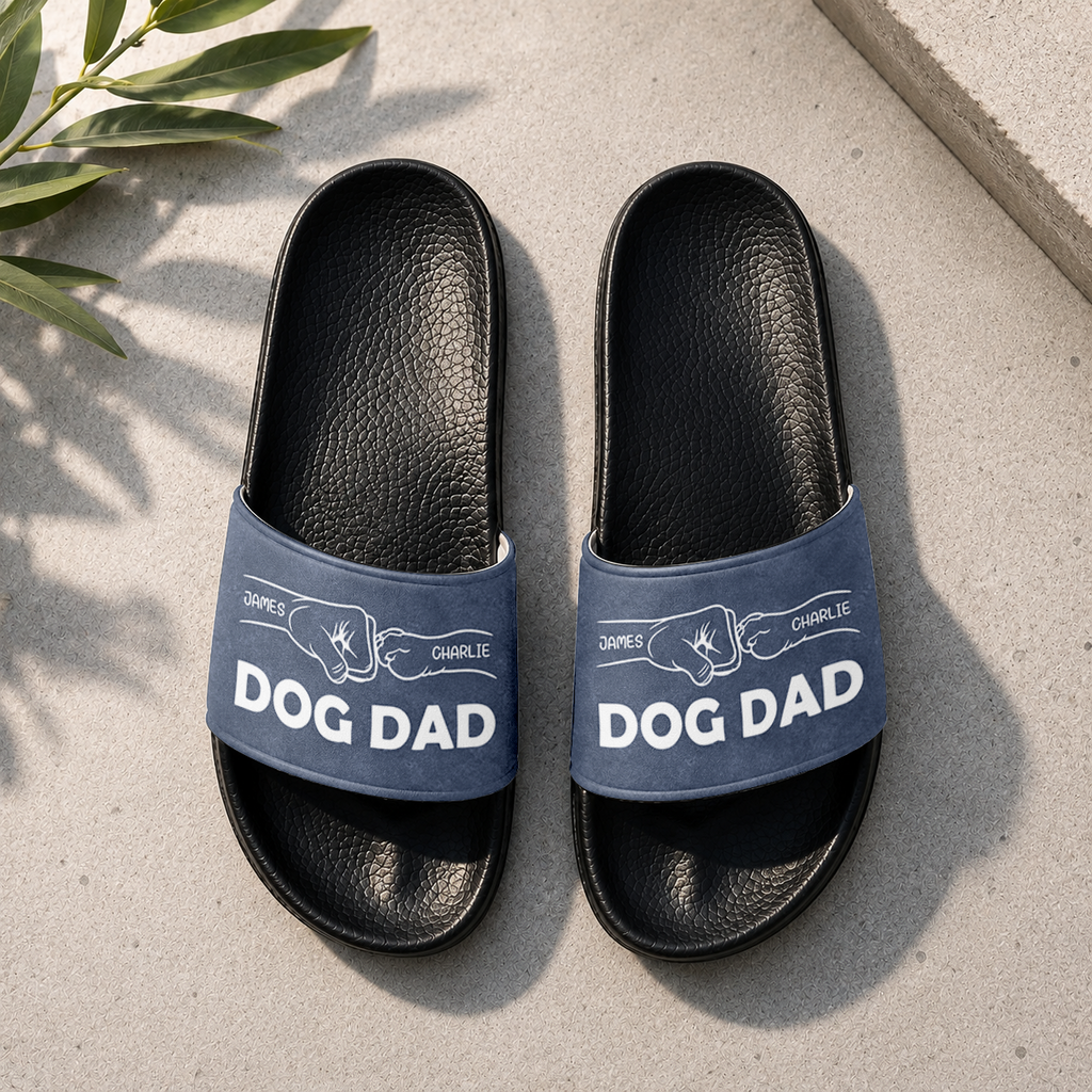 Personalized Dog Dad Slide Sandals Custom Name Gift for Pet Lovers HN590 - Slide Sandals GradoCreations