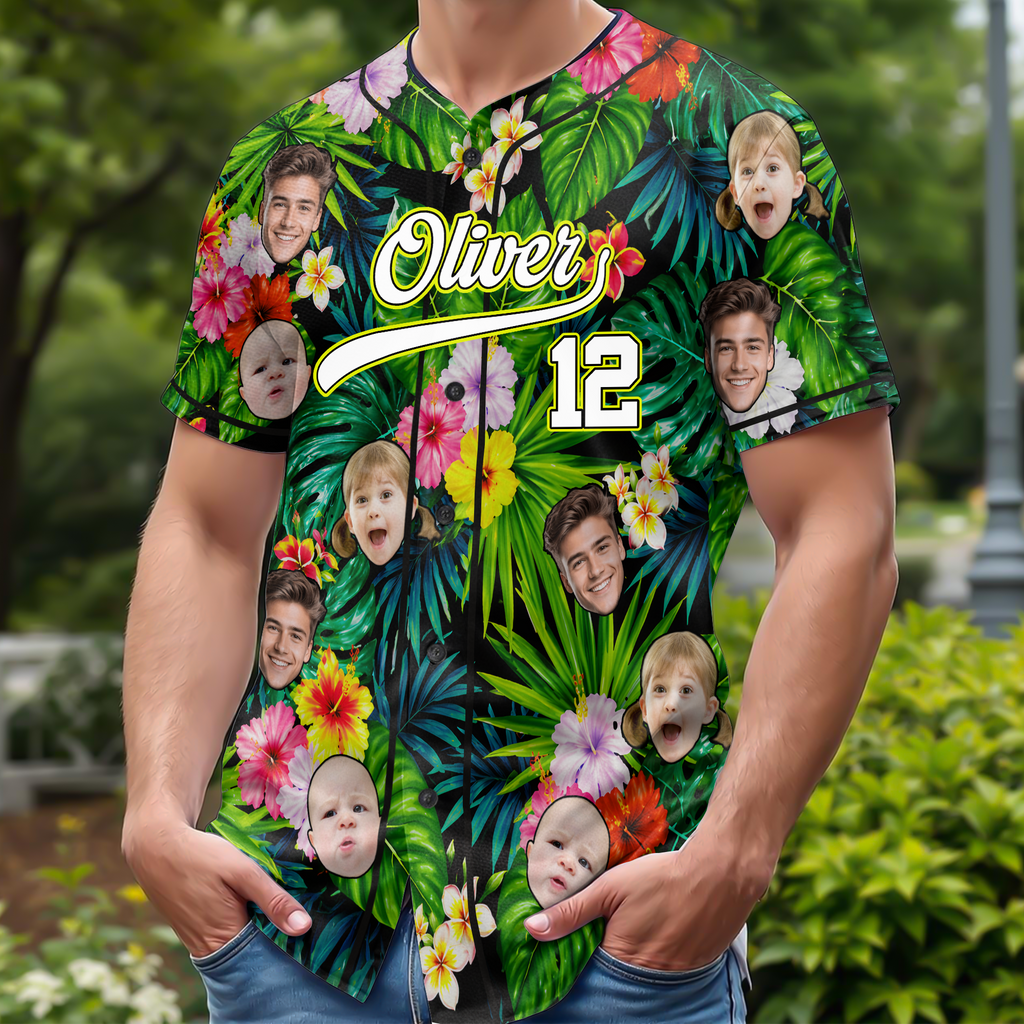 Personalized Photo Hawaiian Baseball Jersey Custom Summer Gift Jersey Baseball Shirt GradoCreations