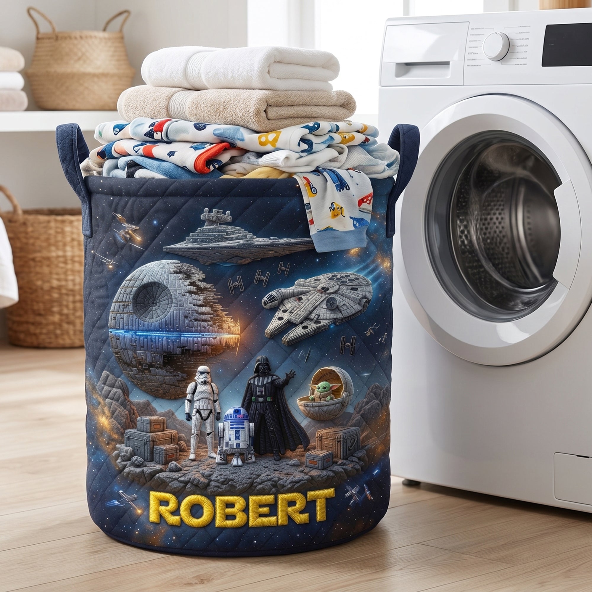 Personalized Quilted Laundry Basket Space Theme Custom Name Gift for Kids Quilted Laundry Basket GradoCreations