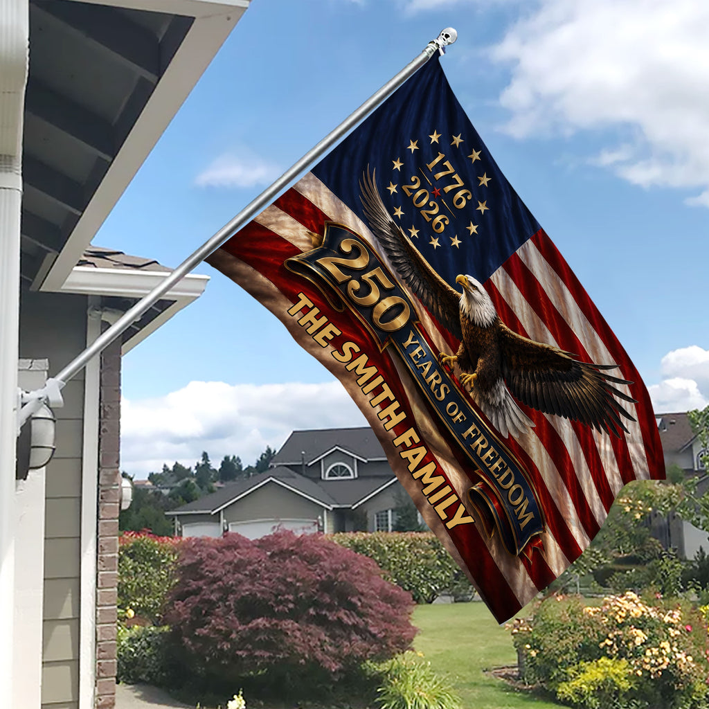 Personalized Eagle House Flag Family Name 250 Years Freedom HN590 - Banner House Flag GradoCreations