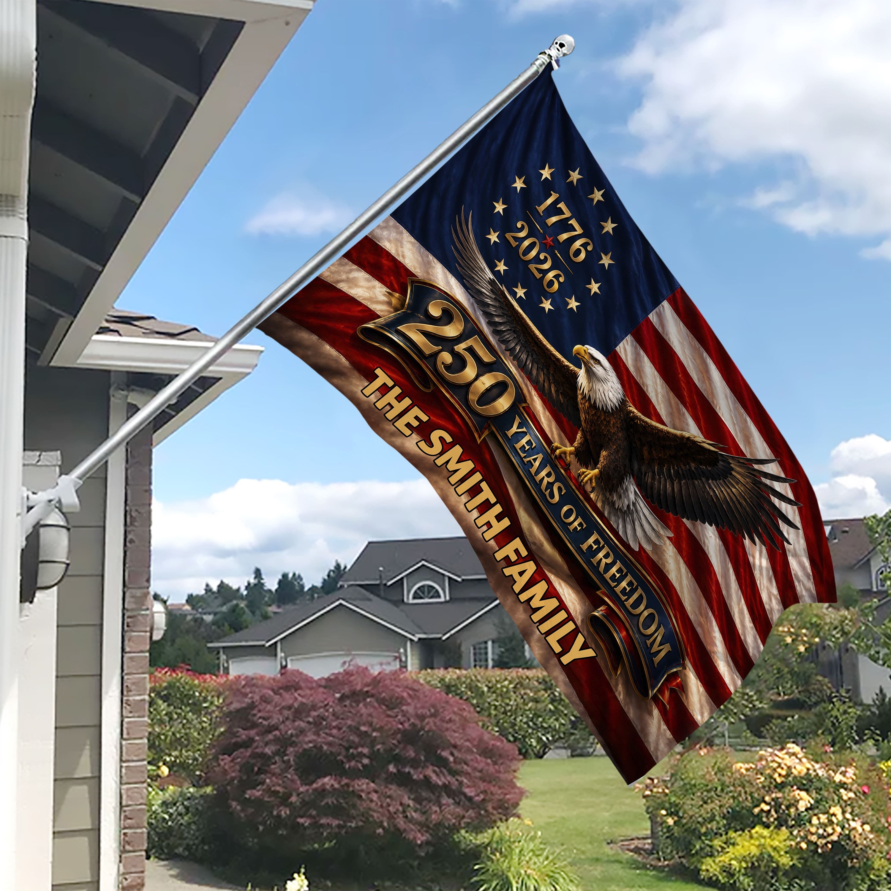 Personalized Eagle House Flag Family Name 250 Years Freedom HN590 - Banner House Flag GradoCreations