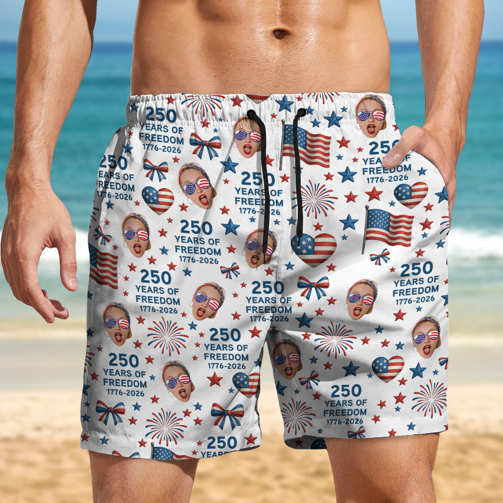 Personalized Photo Beach Shorts 250 Years of Freedom Gift for Dad HN590 - Beach-Shorts GradoCreations