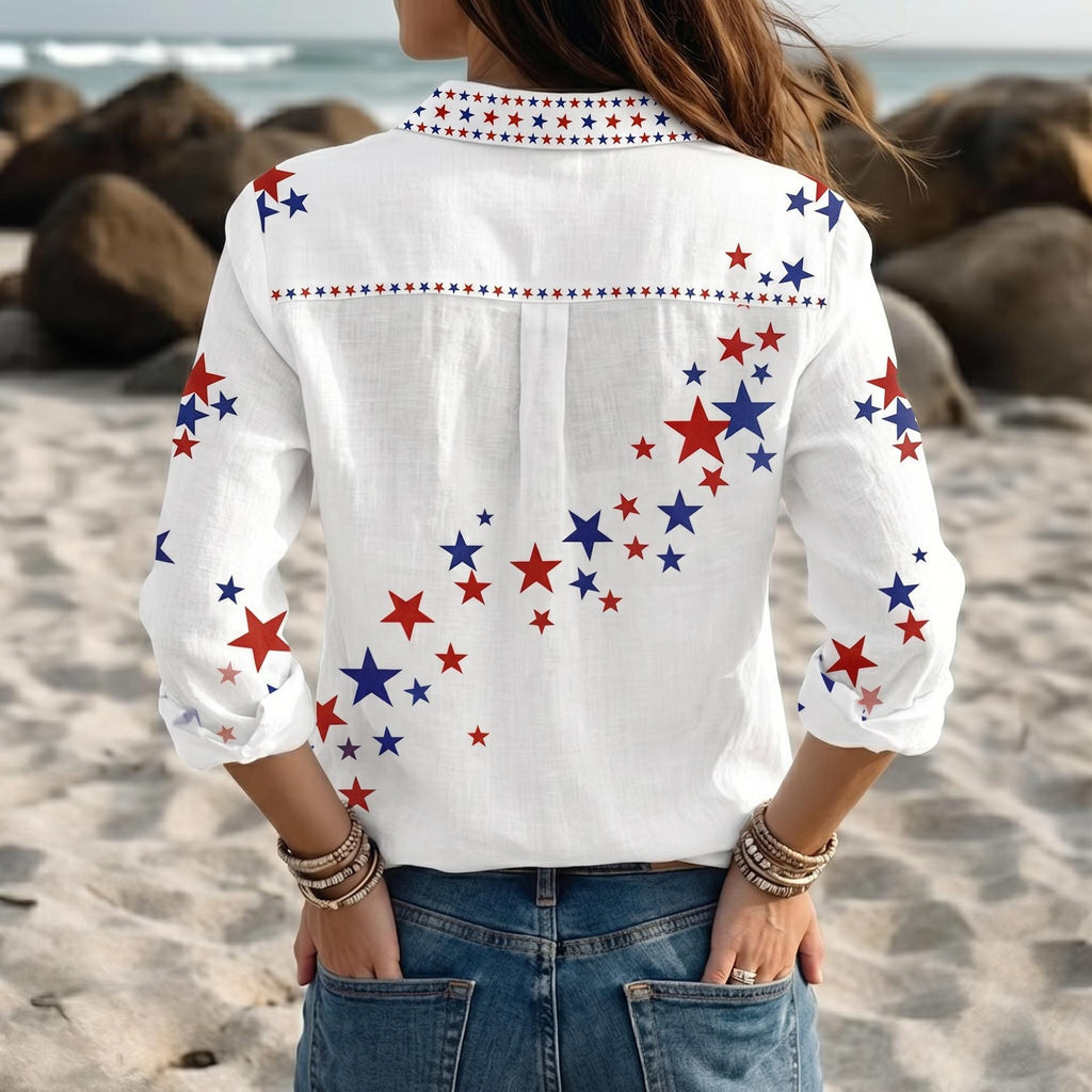 Personalized USA Flag Button-Up Blouse for Women Independence Day Gift HN590 - Blouse Shirt GradoCreations
