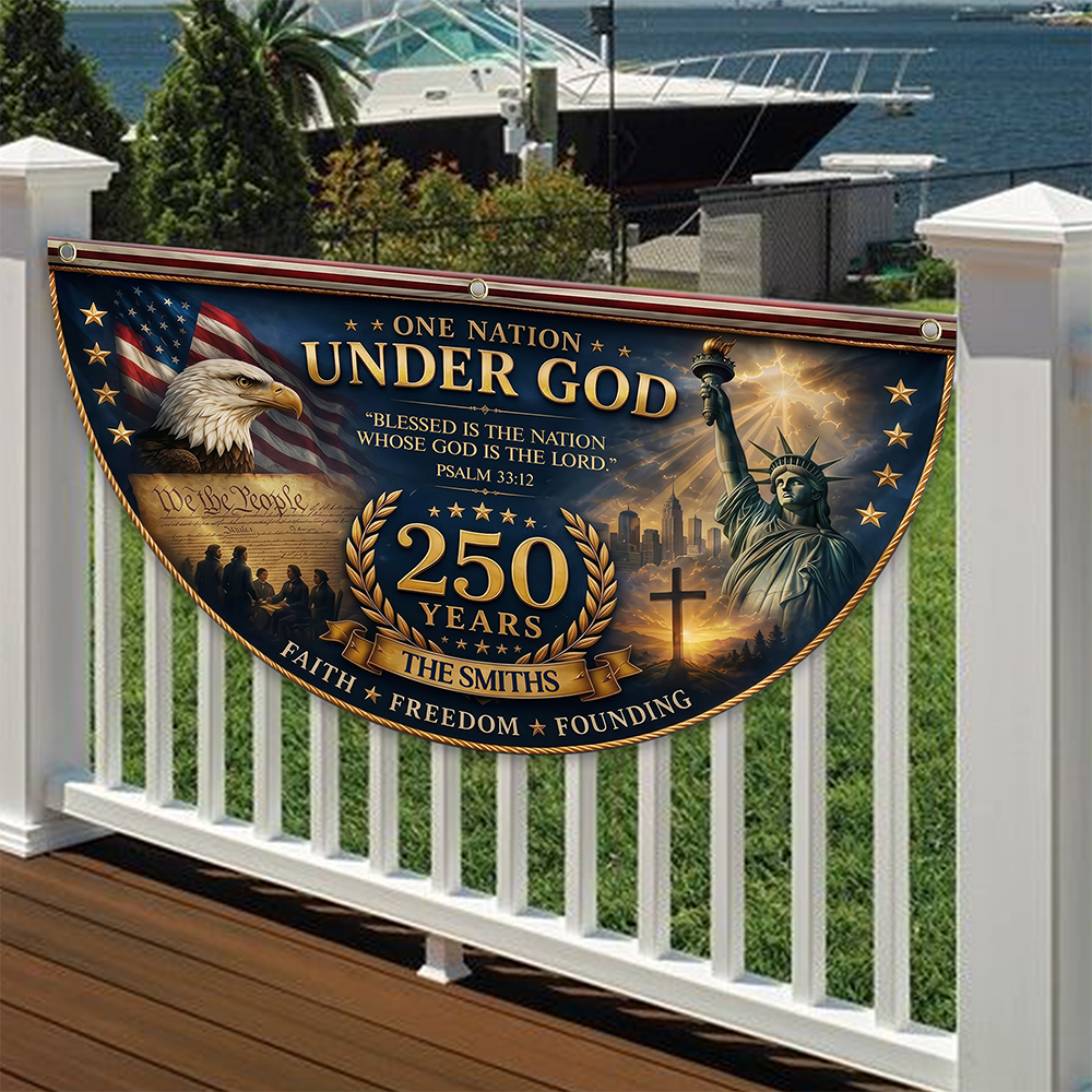 Personalized One Nation Under God Non-Pleated Fan Flag Gift for Family Independence Day HN590 - Non-Pleated Fan Flag GradoCreations