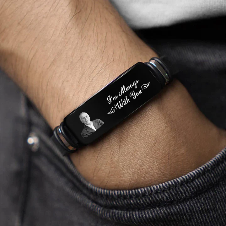 Personalized Memorial Bracelet with Photo Custom Engraving Gift for Dad HN590 - Bracelet fix GradoCreations
