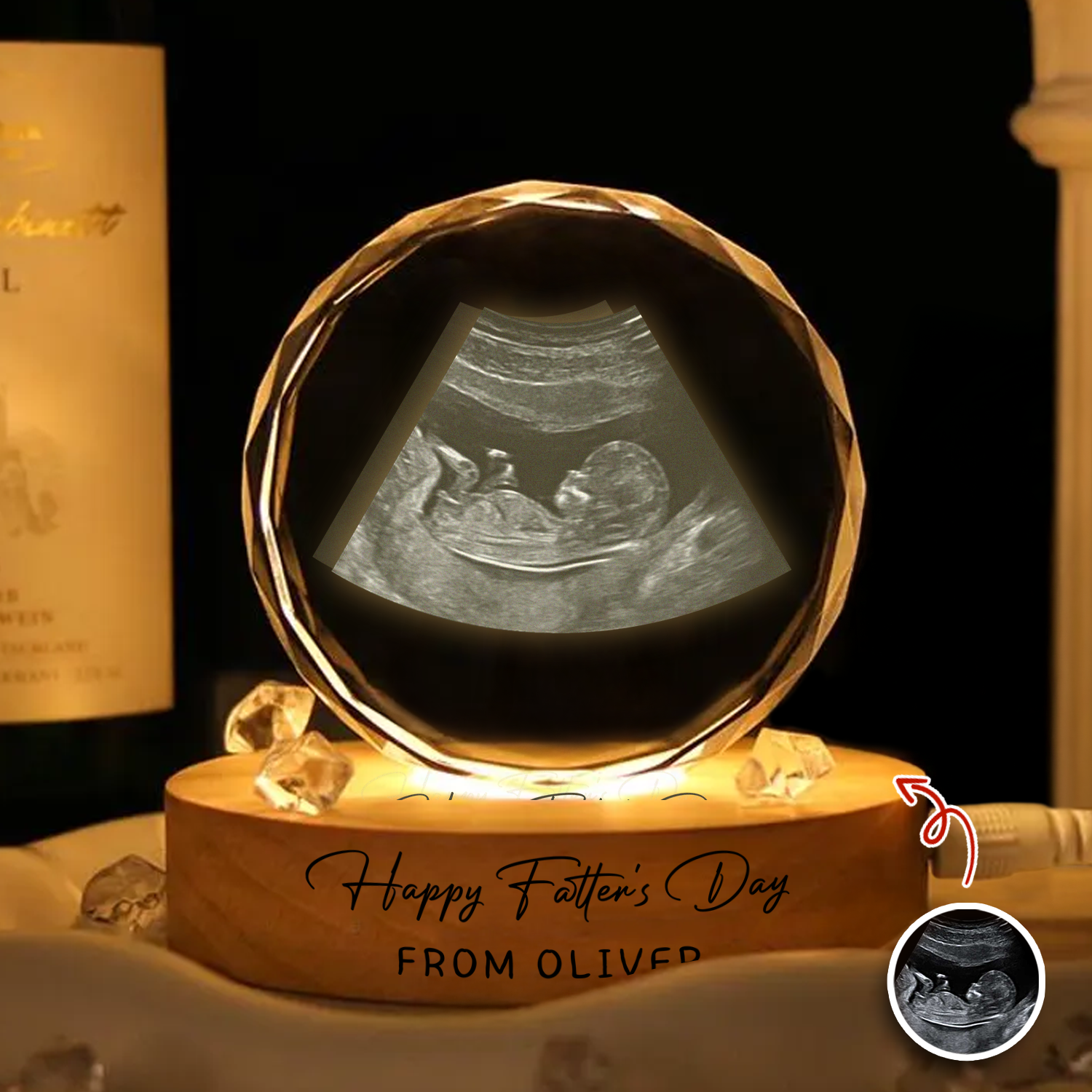 Personalized Engraved Crystal Photo Night Light for Dad HN590 - Engraved Crystal Photo With Light GradoCreations