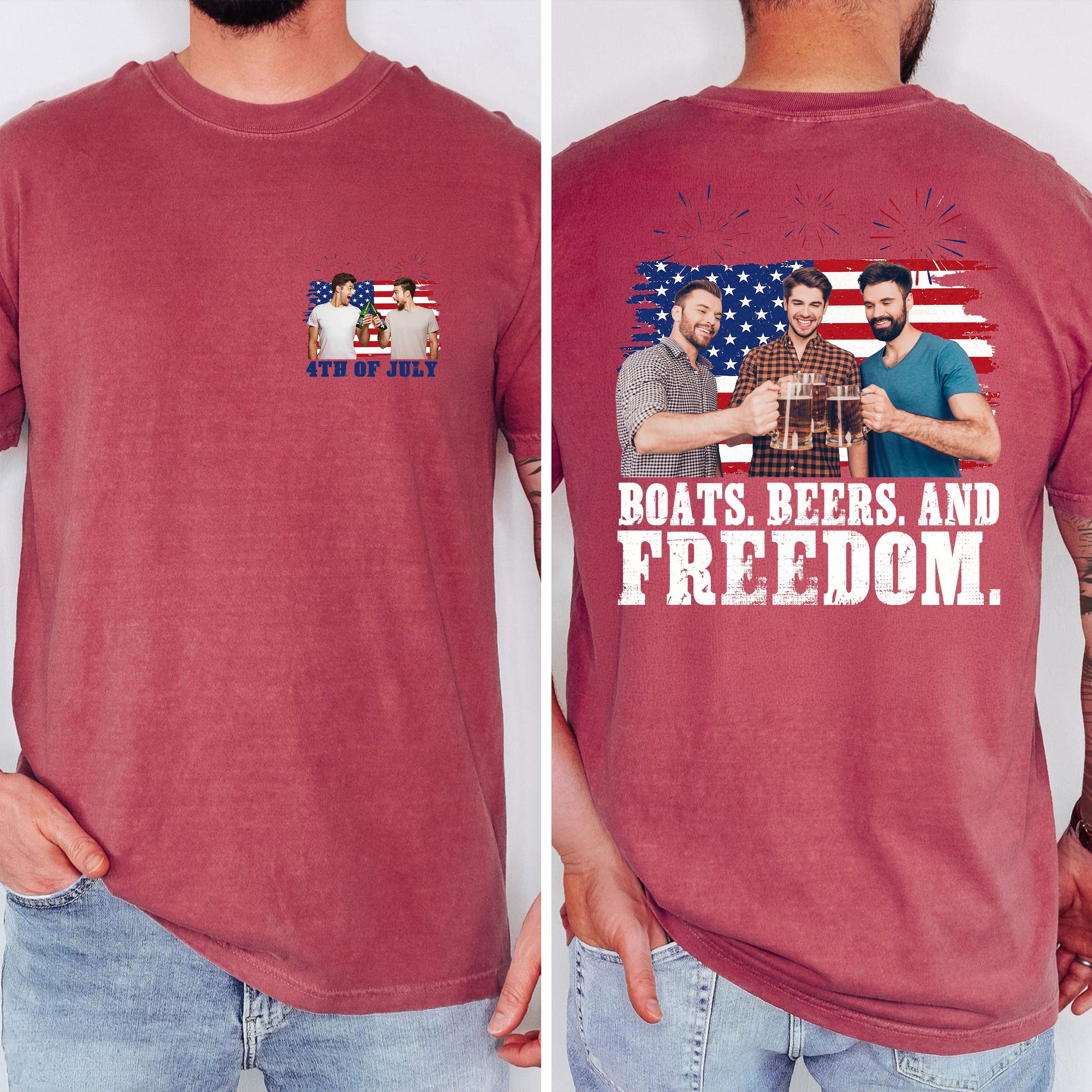 Personalized 4th of July Comfort Shirt Custom Photo Gift Back&Front Comfort Shirt GradoCreations