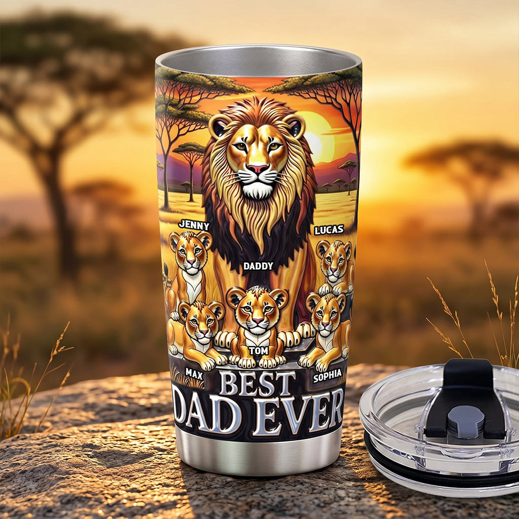 Personalized Lion Dad Tumbler with Kids Custom Name Gift